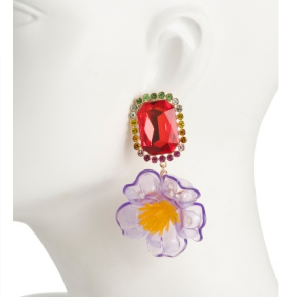 🔹️Betsey Johnson 🔹️CRYSTAL JELLY FLOWER EARRINGS - Picture 2 of 3
